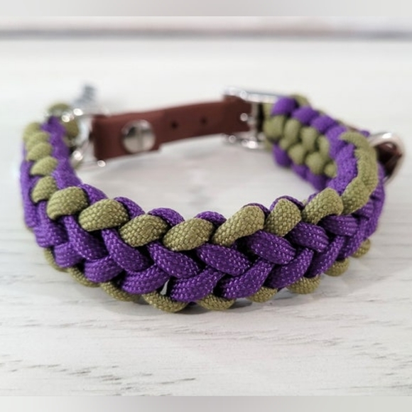 1/2" Paracord Dog Collar with Biothane Adjustable Adapter - Green and Purp - Picture 4 of 7